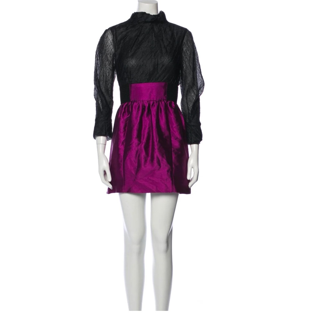 Alberta Ferretti Black and Purple Long Sleeve Dress